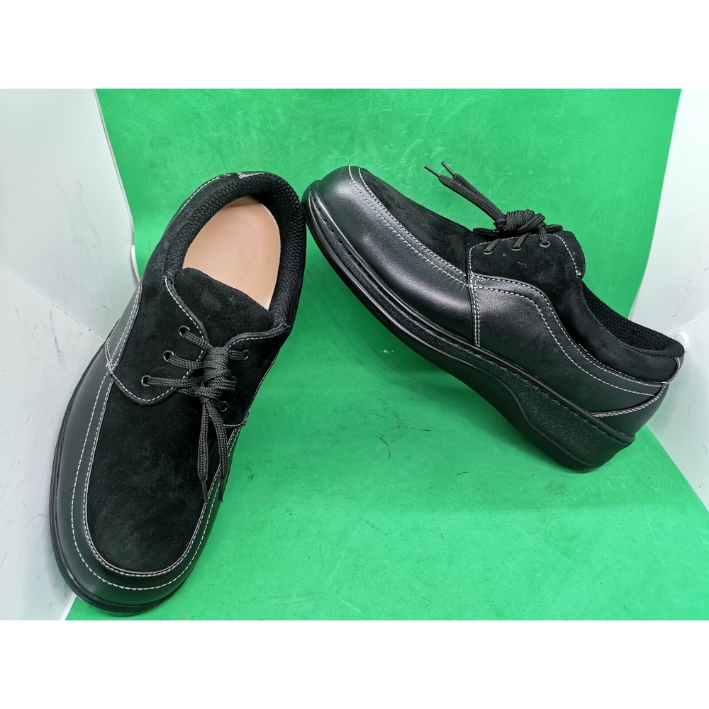 EUC ORTHOFEET 715 Black Women's Stretch Leather Lace-up Shoes Size 10D